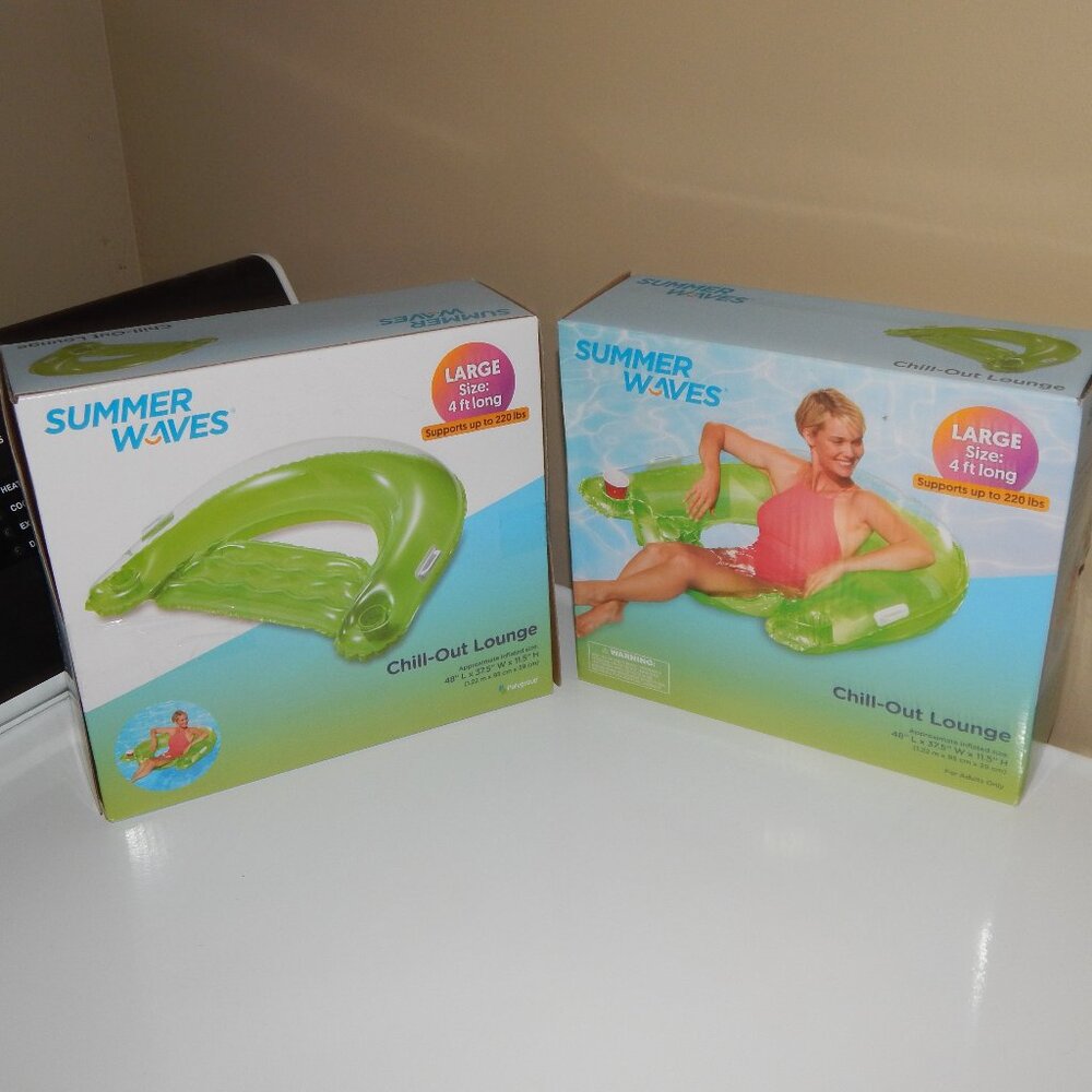 LOT 2 SUMMER WAVES Lounge Float w/ Cup Holders Inflatable Adult Pool Water Chair